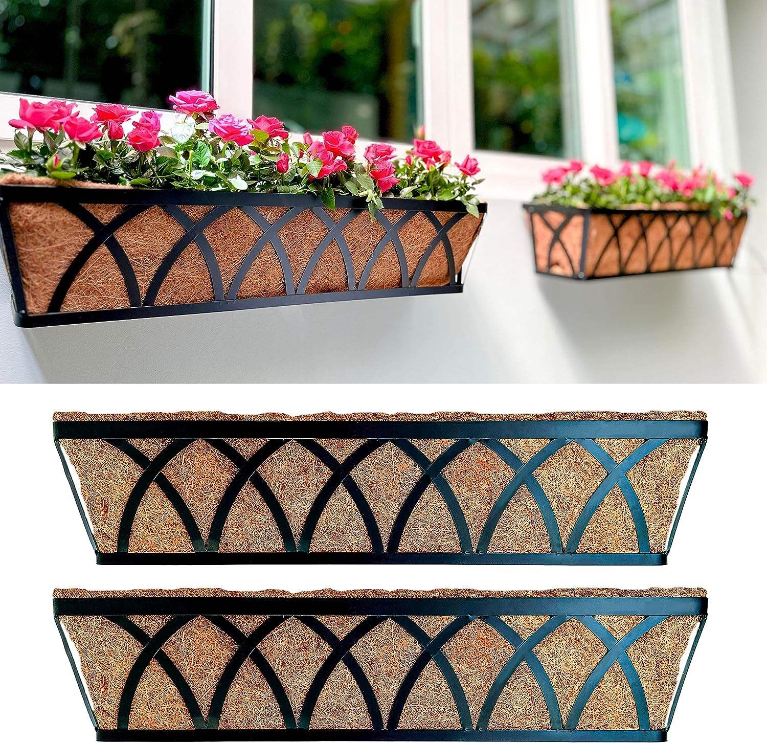 Jardinière De Balcon 60 Cm Jardinière De Balcon Pour Garde-Corps - 50cm Avec Plateau Et Support - Drainage Inclus - Vert Garde Corps Fenetre