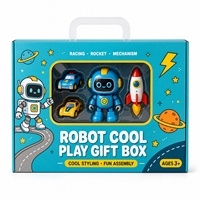 Boîte cadeau Robot Cool Play avec poignée et fenêtre, emballage en carton bleu personnalisé pour enfants de 3 ans et plus