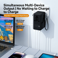 Adaptateur de voyage universel World Pin AC, convertisseur de prise, chargeur mural multifonction 3-en-1 pliable 120W GaN Type-C, vente en gros