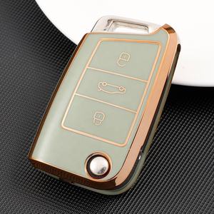 Cubierta de llave de coche personalizada de Material TPU con borde dorado para <span class=keywords><strong>VW</strong></span> Golf PoloTiguan Passat Caddy, funda plegable para llave automática, bolsa remota Fob - Product Image 4