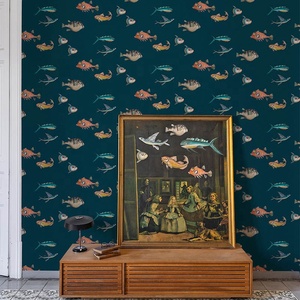 Decoración de Pared de Terciopelo Impermeable Moderna con <span class=keywords><strong>Fondo</strong></span> de <span class=keywords><strong>Peces</strong></span> del Mundo Marino para Habitación Infantil, Dormitorio y Alojamientos - Product Image 1