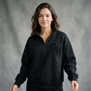 Custom High Quality Women's Fleece Half Zip Pullover <b>Sweatshirt</b> Grey Vintage Long Sleeve Hoodie <b>Embroidery</b> Casual Athletic Top - Product Image 1