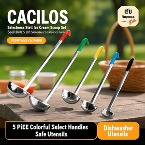 Set di 5 Cucchiai per Gelato Cacillos Select in Acciaio Inox con Manici Colorati, Lavabili in Lavastoviglie - Product Image 3