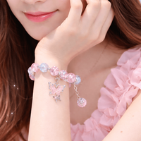 Bracelet en perles de cristal pastel avec breloque papillon, élastique, Kawaii, pour femmes, mignon, style bohème, bijoux faits à la main, cadeau