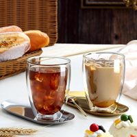 Tasses à café en verre transparentes promotionnelles en gros avec logo Cadeau créatif Tasses à café réutilisables à double paroi Logo personnalisé