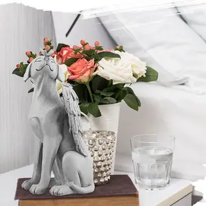 犬の天使の置物、記念品、庭、墓、記念碑、装飾、樹脂製の犬の像、天使の羽を持つ墓石、愛犬の喪失に。 - Product Image 5