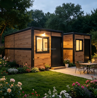 Maison conteneur pliable à deux étages en bois, bâtiment modulaire préfabriqué avec terrasse sur le toit, escalier extérieur, hébergement portable pour resort