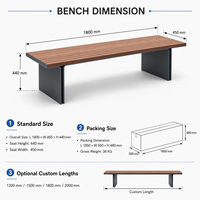 Banc de jardin moderne sans dossier, pieds de support plats en métal, assise longue en bois composite WPC pour jardin, place publique, aménagement paysager