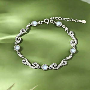 Bracelet en argent pur S925 pour femme, luxe léger, <span class=keywords><strong>pierre</strong></span> <span class=keywords><strong>de</strong></span> <span class=keywords><strong>lune</strong></span>, motif feuille d'herbe Tang, vente directe usine <span class=keywords><strong>de</strong></span> bijoux - Product Image 3
