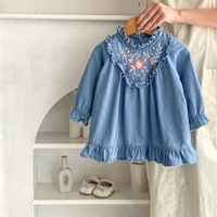 Vêtements pour bébés d'automne, robe en jean brodée de fleurs pour filles, manches longues, jupe pour bébé, printemps-automne
