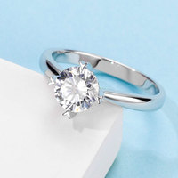 Bague de fiançailles en argent 925 avec moissanite ronde, plaquée rhodium, sertie à griffes, bijou de mariée, cadeau