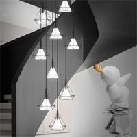 Triangle géométrique restaurant bar suspension classique noir et blanc showroom E27 lustre Multihead Stair Light villa