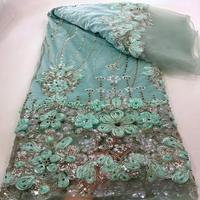 Nouveau tissu en dentelle de velours brodé à la main, luxueux, orné de perles et de paillettes, pour mariage nigérian