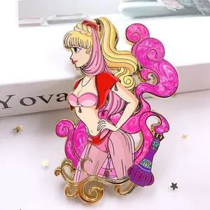 Wholesale Gold Plated Pearl Swirl Lapel Pin With Wings Custom Rhinestone Transparent Hard Enamel Pin Angel Girl Anime Enamel Pin