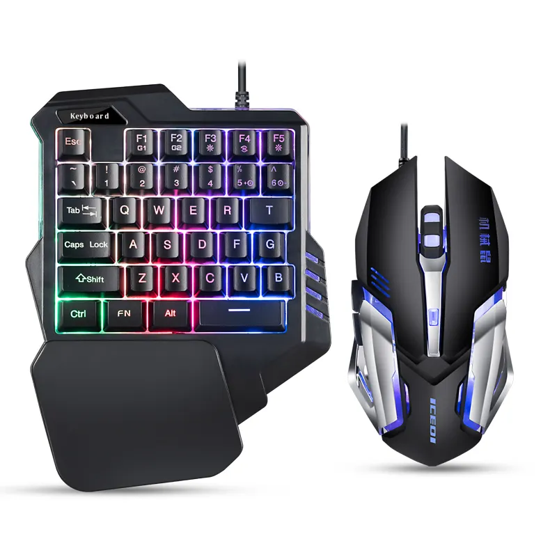 Deluxe 20G Acceleration Colorful Breath RGB LED Lighting Adjustable Wired Left Hand Keyboard And Mouse Suit