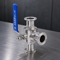 Vanne à boisseau sphérique hygiénique OEM SS304 316L à 3 voies, raccord Tri-Clamp, port en T, passage plein, certifiée CE ISO pour usine alimentaire Halal