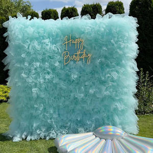 KL-TW006 Telón de fondo enrollable de tul con volantes para bodas, tela de tul 3D para pared, telón de fondo de tul de 8 pies x 8 pies con luces para decoración de cumpleaños - Product Image 3