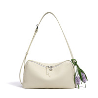 Bolso de Hombro de Cuero TC de Primera Calidad para Mujer, Bolso Bandolera Minimalista de Lujo con Adorno Floral, Bolso de Mano de Cuero Vacuno Genuino 2026