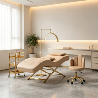 Meilleures Ventes Mobilier de Salon de Beauté Ensembles Lit d'Extension de Cils Entièrement Noirs Moderne Lit pour Soins des Sourcils de Salon de Beauté avec Chariot et Tabouret
