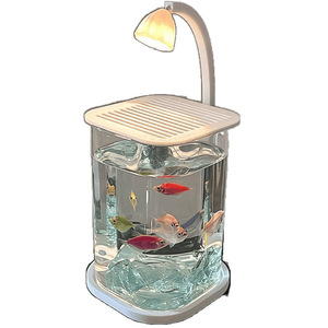 <span class=keywords><strong>Acquario</strong></span> per Pesci Betta Super Bianco, Piccolo e Creativo, Decorazione da Tavolo per Soggiorno, Illuminazione per Osservazione, Realizzato Interamente a Mano - Product Image 5