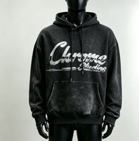 Sweat-shirts et sweats à capuche pour hommes à manches régulières, 100% Coton, avec applique effet vieilli, poche noire, délavé à l'acide et impression numérique style High Street
