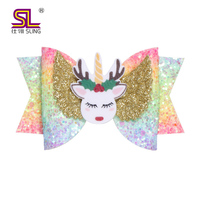 Fantaisie Paillettes Danse Accessoire Fille Enfants Ruban Arc Licorne Pinces À Cheveux pour Bébé
