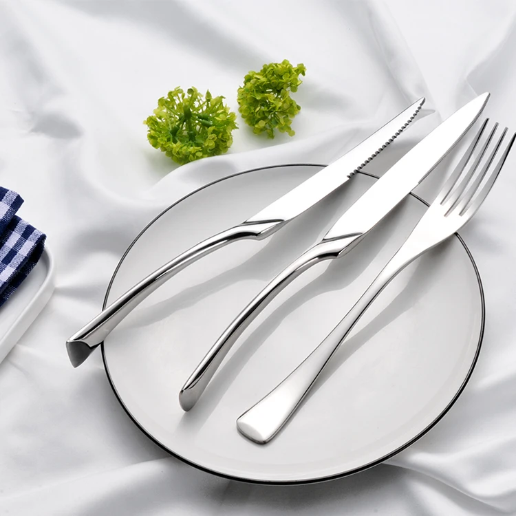 B398 Luxury Flatware Knife Fork Spoon Banquet Event Silver Mirror Hotel Wedding Stainless Steel Metal Cutlery Set