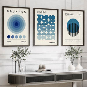 HAOWAI OEM/ODM <span class=keywords><strong>Bauhaus</strong></span> bloque azul lunares pintura decorativa abstracta <span class=keywords><strong>estilo</strong></span> ilustraciones lienzo impresión arte moderno decoración del hogar - Product Image 1