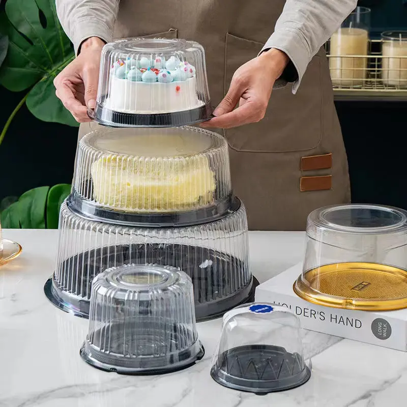 8 ''10'' 12 ''14'' Blister en plastique de qualité alimentaire jetable rond gâteau emballage plateau en plastique cupcake contenir