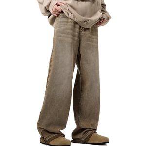 กางเกงยีนส์ทรงตรงสไตล์วินเทจสำหรับผู้ชาย ขายส่งแฟชั่นคลาสสิก ลุคสตรีทแวร์ ทรงโอเวอร์ไซส์ ขอบดิบ ทรงแบ็กกี้ - Product Image 6