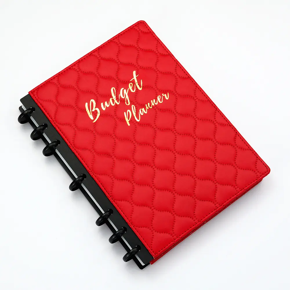 Ready For Selling Plastic Disc bound Income And Expense Tracker Planner Printing Free Sample PU leather Budget Planner