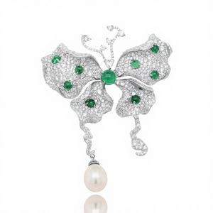 เข็มกลัดรูปผีเสื้อเงินแท้ 925 ขายส่ง งานแฮนด์เมดประดับเพชรคิวบิกเซอร์โคเนีย ของขวัญสำหรับงานปาร์ตี้และงานแต่งงาน - Product Image 1