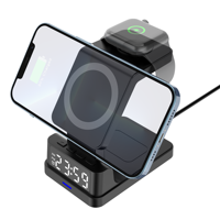 2024 Nieuwe Magnetische 3 In 1 Draadloze Oplader Station Met Wekker Voor Telefoon Hoofdtelefoon Smart Watch Opladen