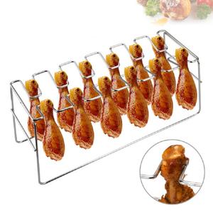 14 فتحات أوراك دجاج الجناح رف الشواية SS شواء أفخاذ حامل المدخن فرن تحميص الوقوف مع بالتنقيط عموم - Product Image 3