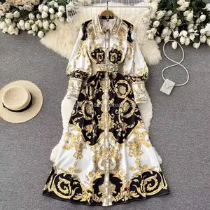 2024 Factory Summer French elegant slim-fit chiffon dress for ladies with A-line print maxi skirt