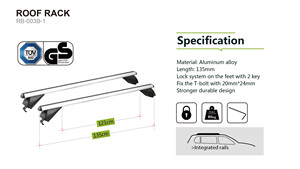 Barres de toit universelles en aluminium homologuées TUV GS pour voiture <span class=keywords><strong>4x4</strong></span>, compatibles avec les rails latéraux surélevés existants, avec espace pour le chargement de vélos, bagages, canoë - Product Image 6