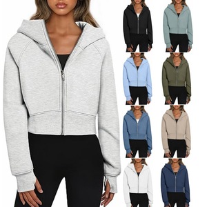 Women <b>Cropped</b> <b>Zip</b> <b>Up</b> Hoodie High Quality Cotton Fleece Acid Wash Heavyweight Autumn Winter Streetwear Sweatshirt - Product Image 1