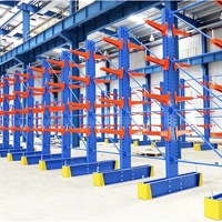 Système de rayonnage cantilever robuste à 4 niveaux pour le stockage de planches métalliques et de bois, étagère d'entrepôt en acier, rayonnage cantilever en tuyaux d'acier