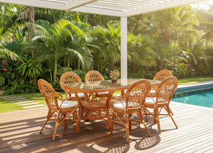 Ensemble de salle à manger en rotin Java pour hôtel commercial, restaurant, mobilier, design moderne, table longue, style de salle à manger élégant - Product Image 6