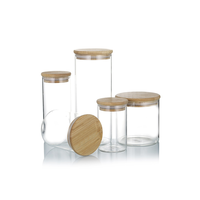 Vente en gros 200ml 500ml 800ml 1000ml récipient d'emballage alimentaire transparent bocal en verre à large bouche avec couvercle en bambou