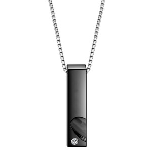 Custom <b>Couple</b> <b>Necklace</b> Black Gold Bar Pendant With Diamond Everyday Wear Geometric Design Laser Engraved Logo - Product Image 3