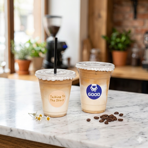 Gobelets en plastique PET jetables personnalisés avec couvercles et pailles, 12oz 24oz, diamètre 90mm, pour café glacé, bubble tea, boissons glacées - Product Image 1