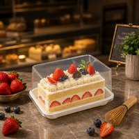 Boîte à gâteau rectangulaire en plastique transparente avec couvercle, boîte à dessert en PET, boîte à pain long, à fruits, à crème, à pâtisserie, emballage de boulangerie en gros, jetable