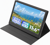 Moniteur portable de 11,6 pouces avec deux haut-parleurs et étui en cuir, écran 1366x768 60Hz pour ordinateur portable, téléphone, console de jeu AHXJKA