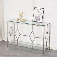 Mobilier de maison design moderne table console en métal argenté avec dessus en verre transparent