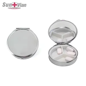 Mini stainless iron portable pill box with mirror metal pill storage cases