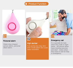Alarme personnelle de gouttelettes d'eau Alarmes d'autodéfense pour femmes Style de chaîne colorée Défenseur de sécurité - Product Image 3