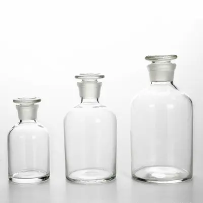 Planta Venta Directa cristalería de laboratorio transparente botella de reactivo de boca estrecha de vidrio