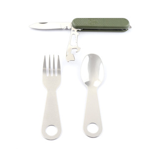 Portable Design Classique Multi-Outil <span class=keywords><strong>Couteau</strong></span> <span class=keywords><strong>Fourchette</strong></span> <span class=keywords><strong>Cuillère</strong></span> Couverts Ensemble pour La Maison En Plein Air Voyage Randonnée Camping avec Sac D'ustensiles En Métal - Product Image 5