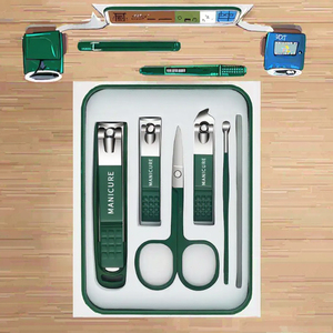 Portable Large Anti-Splash Nail Tool Set 6-Piece Manicure Set Dark Green New Carbon Steel Nail Clipper Beauty EVA - Product Image 3